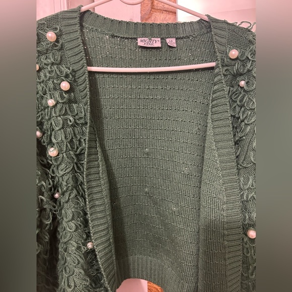 Woman cardigan Mighty Fine Loop and Pearl color Green Size L - Picture 6 of 8